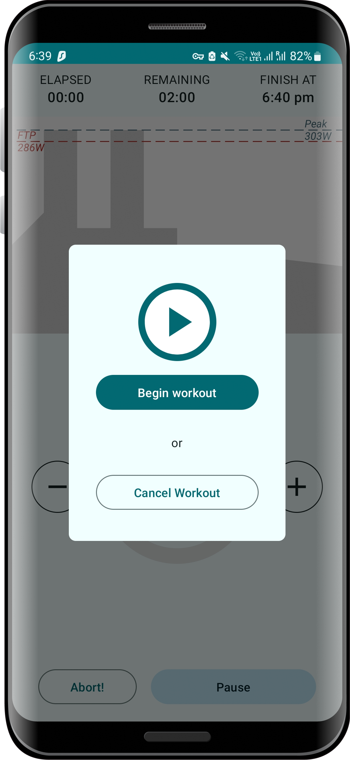 Structured workout screen
